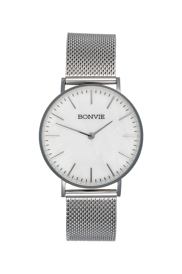 Bonvie vrouwen horloge zilver marmer steel | Silver Steel  |Bonvie Exclusive