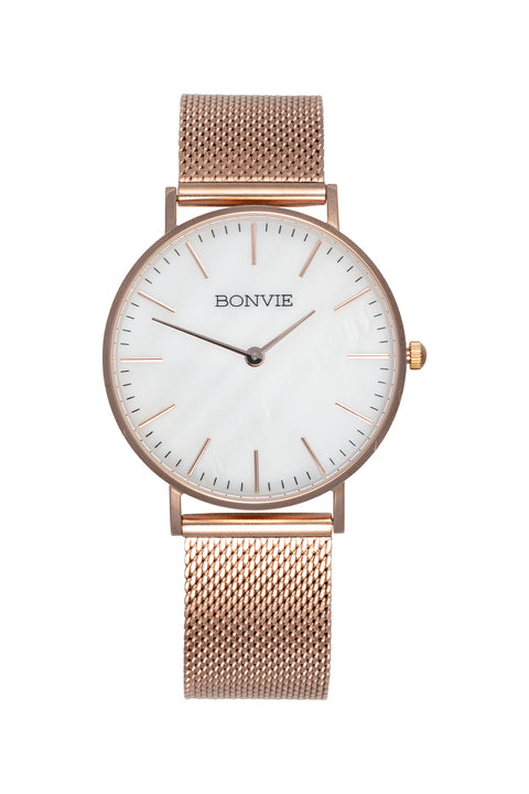 Bonvie dames horloge rose goud | Rose Marble Steel  |Bonvie Exclusive