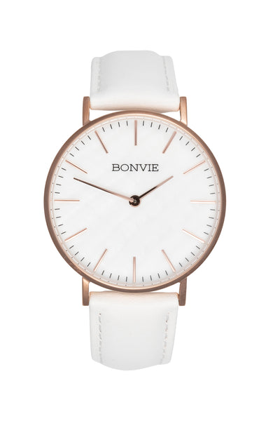 Bonvie dames horloge rose goud | Rose Gold Marble Leather |Bonvie Exclusive