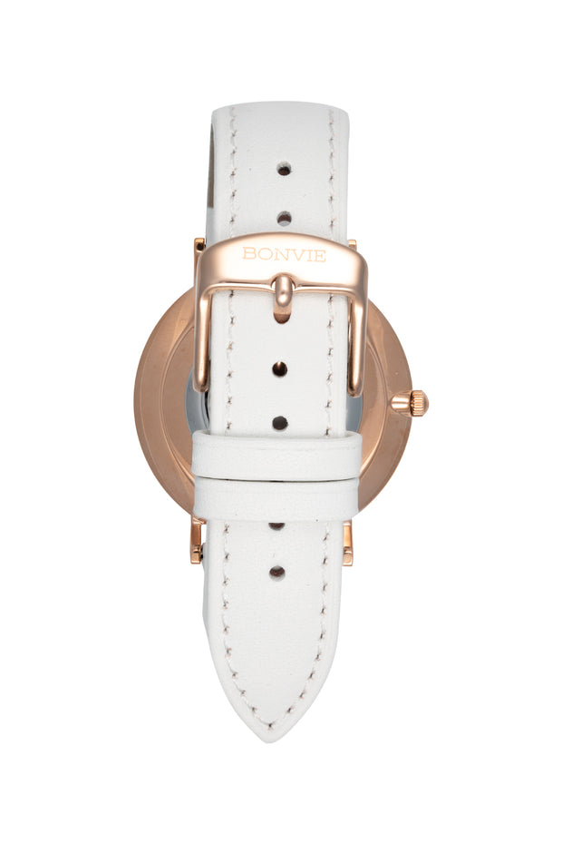 Bonvie dames horloge rose goud | Rose Gold Marble Leather |Bonvie Exclusive