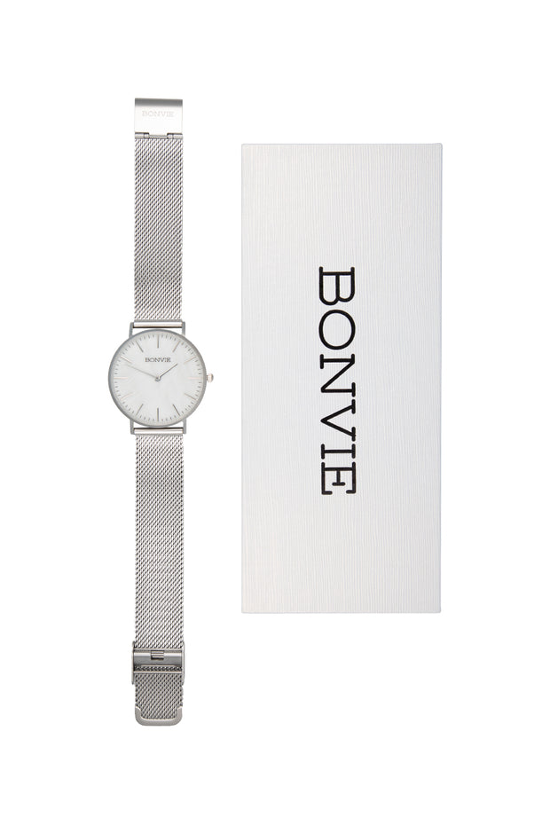 Bonvie vrouwen horloge zilver marmer steel | Silver Steel  |Bonvie Exclusive