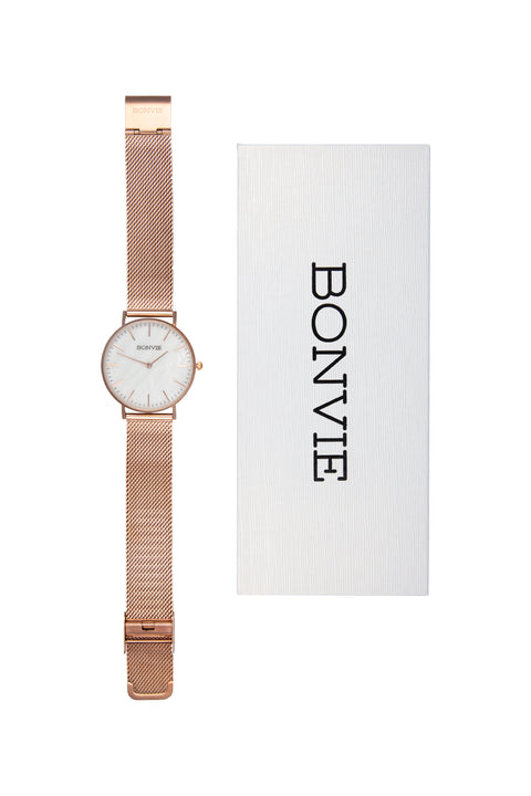 Bonvie dames horloge rose goud | Rose Marble Steel  |Bonvie Exclusive