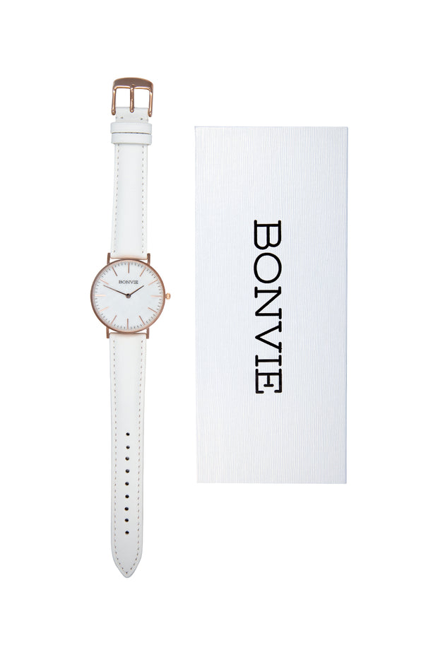 Bonvie dames horloge rose goud | Rose Gold Marble Leather |Bonvie Exclusive